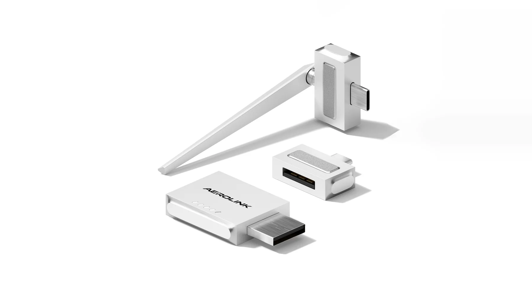 Aerolink USB adapters in white and brushed metal