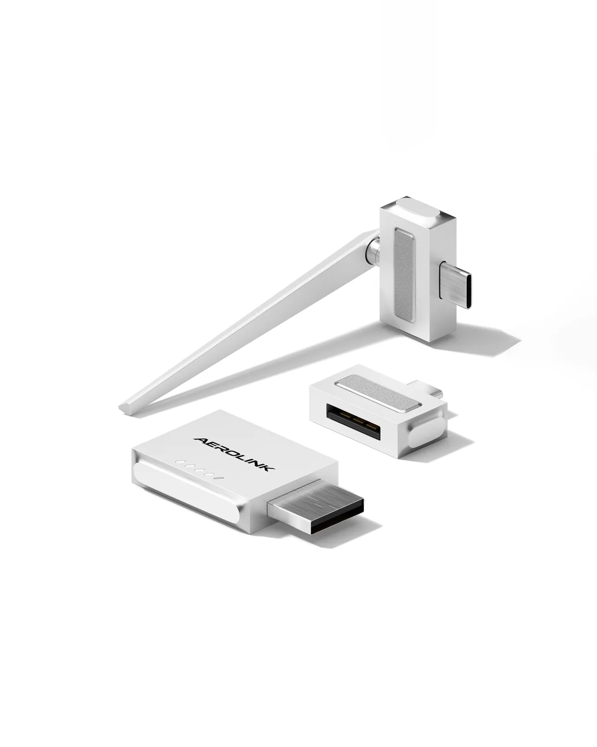 Aerolink USB adapters in white and brushed metal