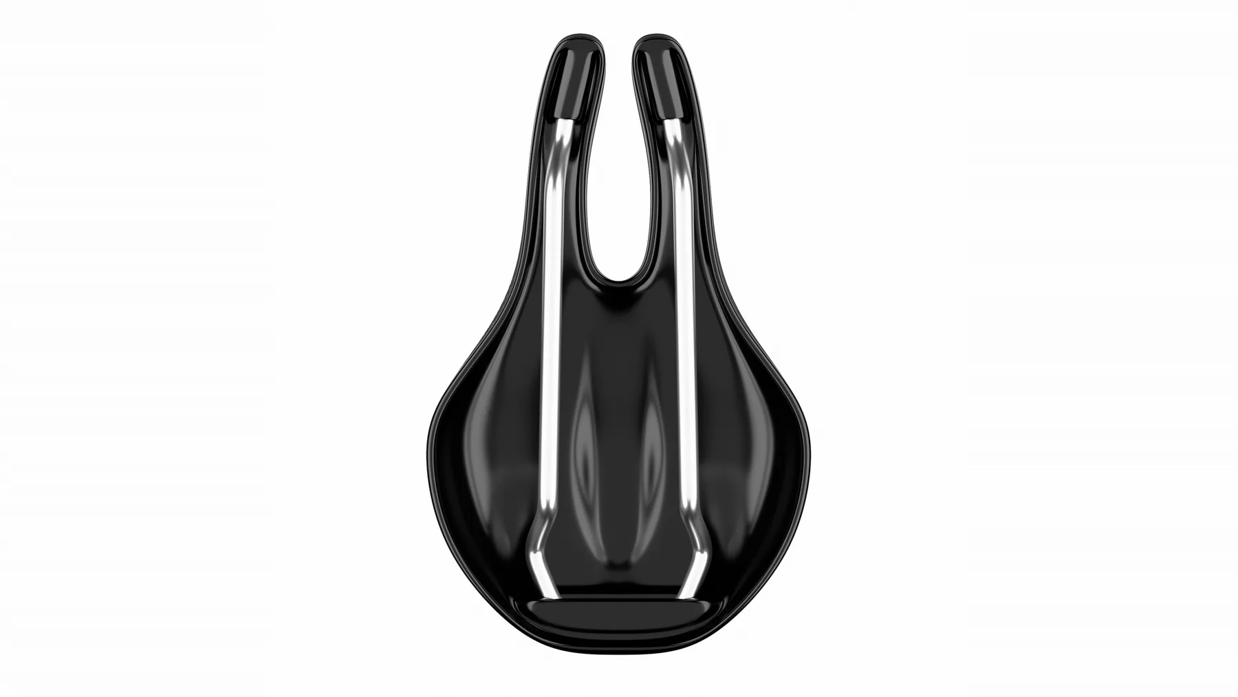Black bike saddle with a center cut out and metal rails