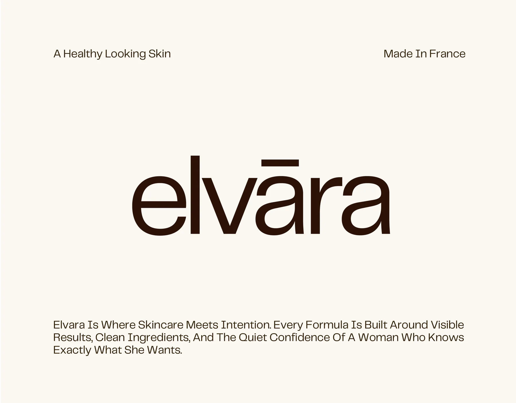 Elvara wordmark on a warm off white board with the brand statement