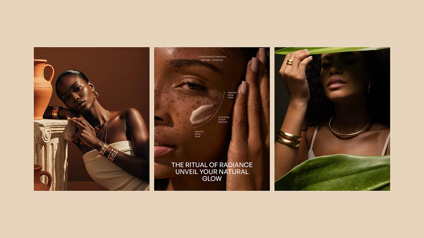 Kenatae campaign photography: The Ritual of Radiance, a skincare routine diagram on skin