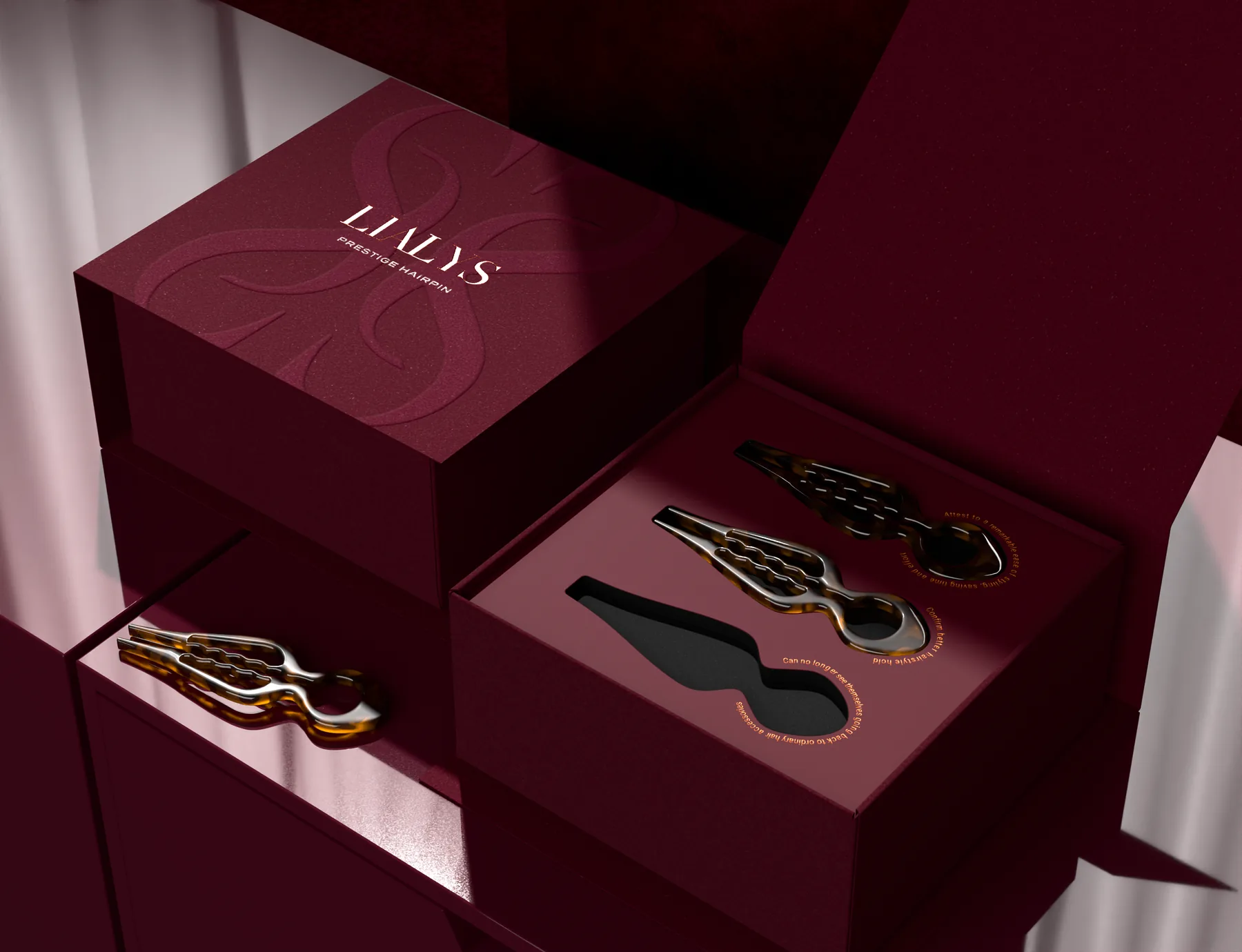 LiaLys boxes open and closed, showing the lid, the insert and a drawer