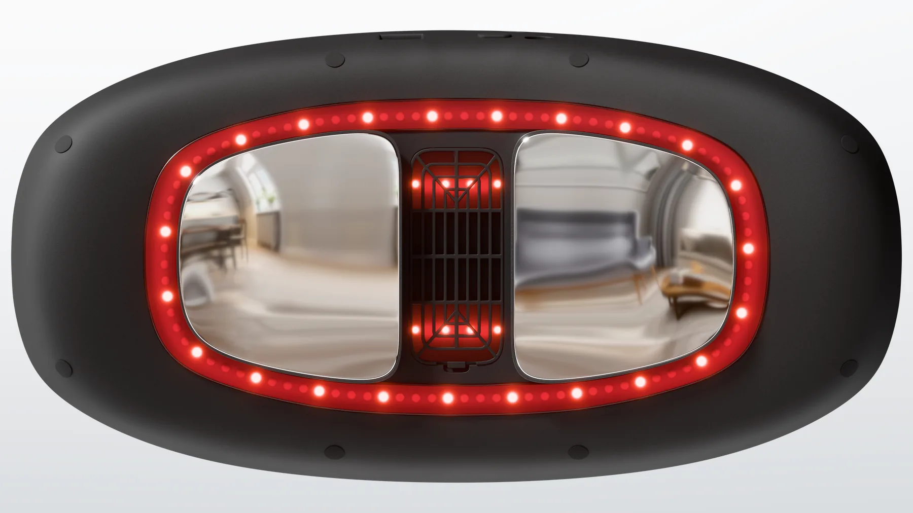 Back of the Puls8 pad with red lights on