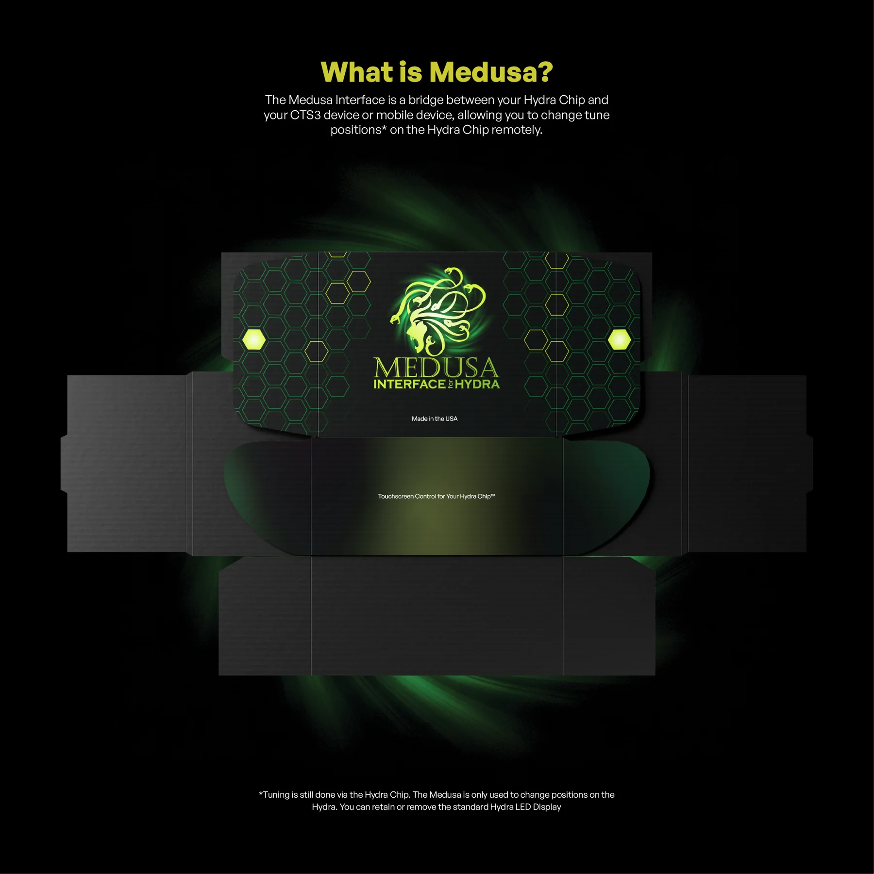 Medusa Interface for Hydra flattened mailer box artwork with the What is Medusa explainer