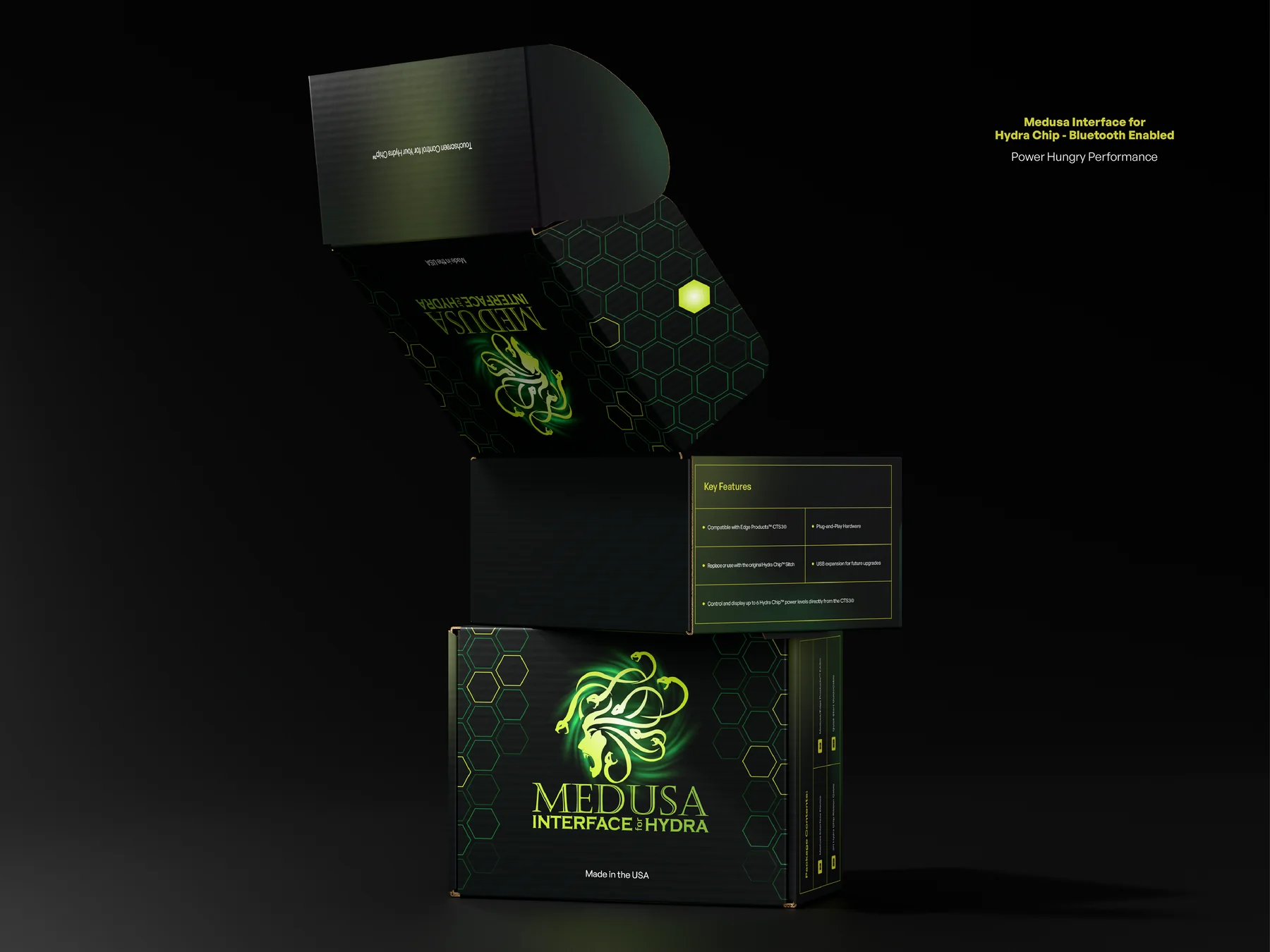 Medusa Interface for Hydra box opened, showing the device tray and the key features insert