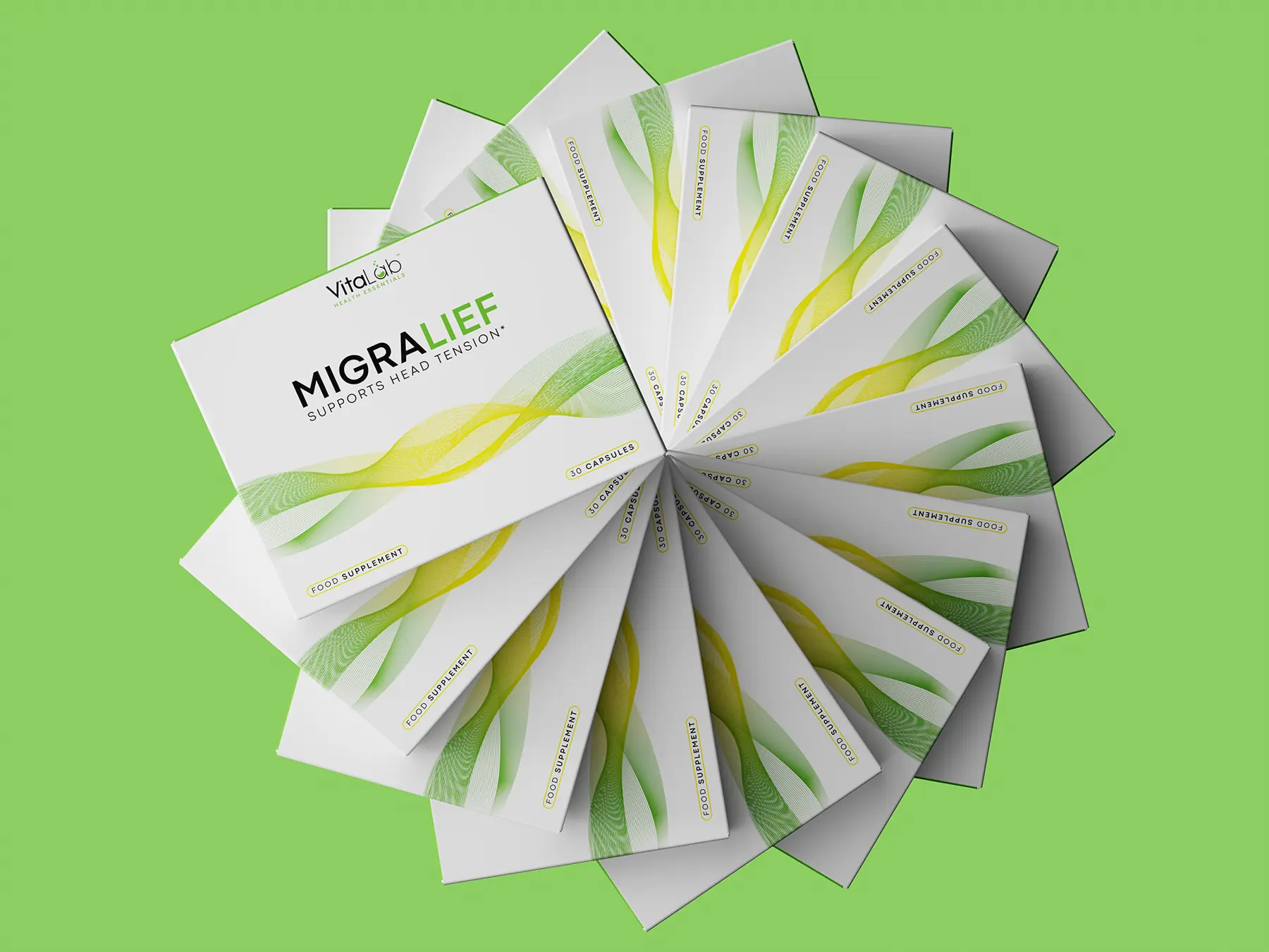 A full range of supplement cartons fanned out