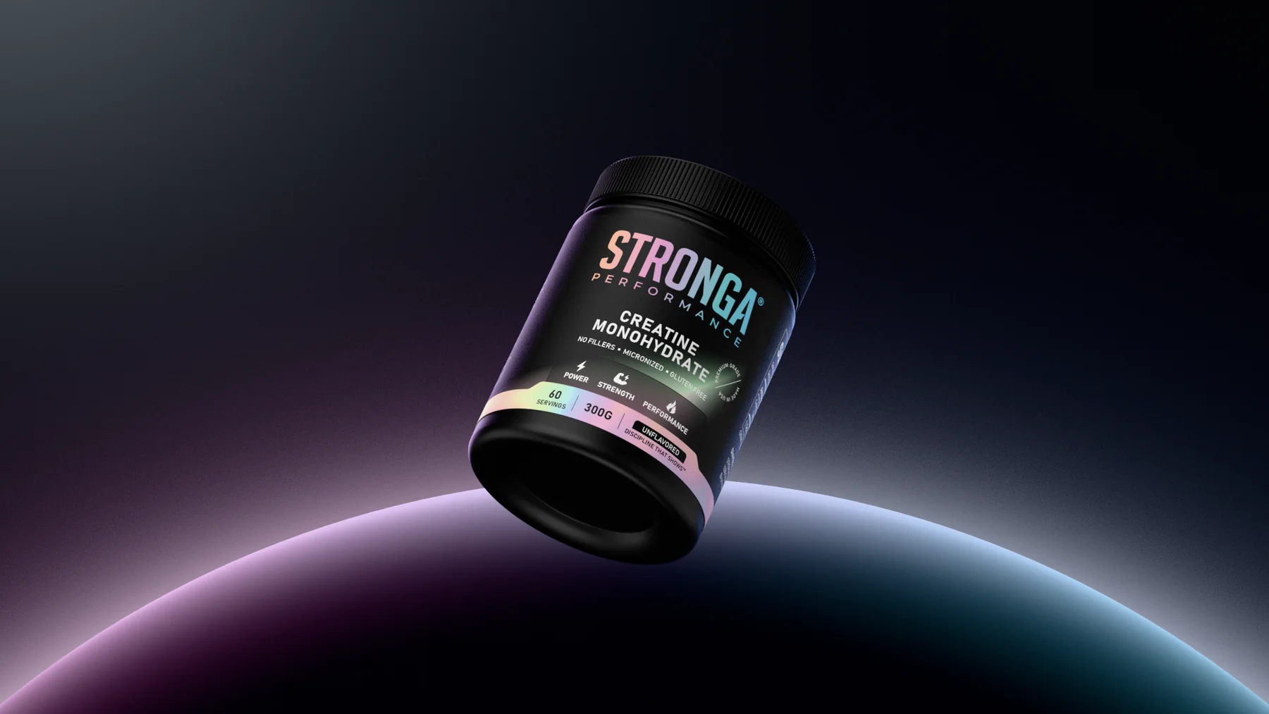 Stronga Performance tub rendered on a dark, softly lit sphere